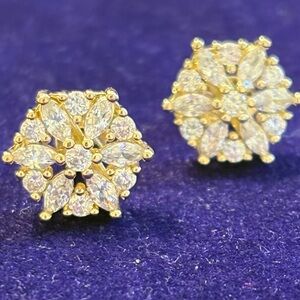 Elegant Gold and Pave Floral Stud Earrings